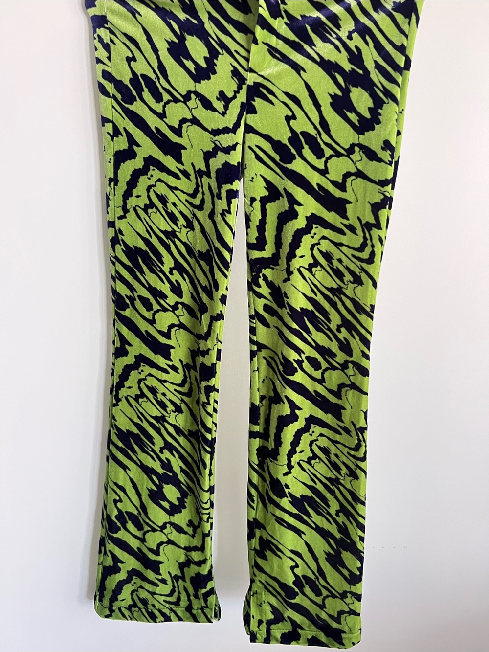 Green and Dark Blue Abstract Velvet Print Bootcut Pants